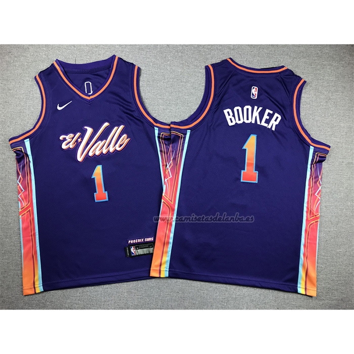 Camiseta Nino Phoenix Suns Devin Booker NO 1 Ciudad 2023-24 Violeta